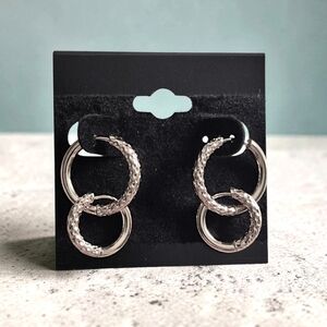 Textured Double Hoop Stainless Steel Earrings
